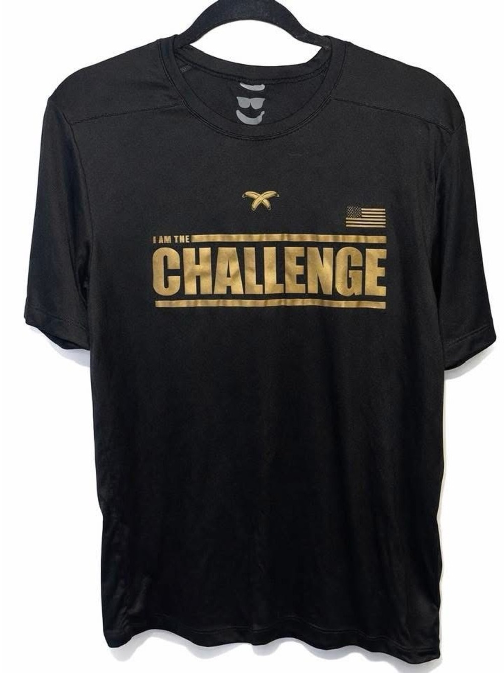 I Am The Challenge Men's Black Performance Tee with Gold Print